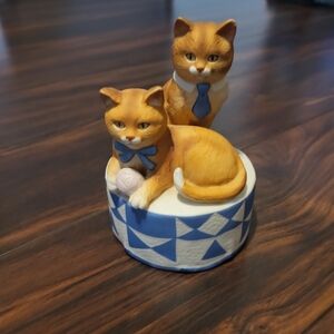 Vintage Orange and Blue Cat Figurine Music Box